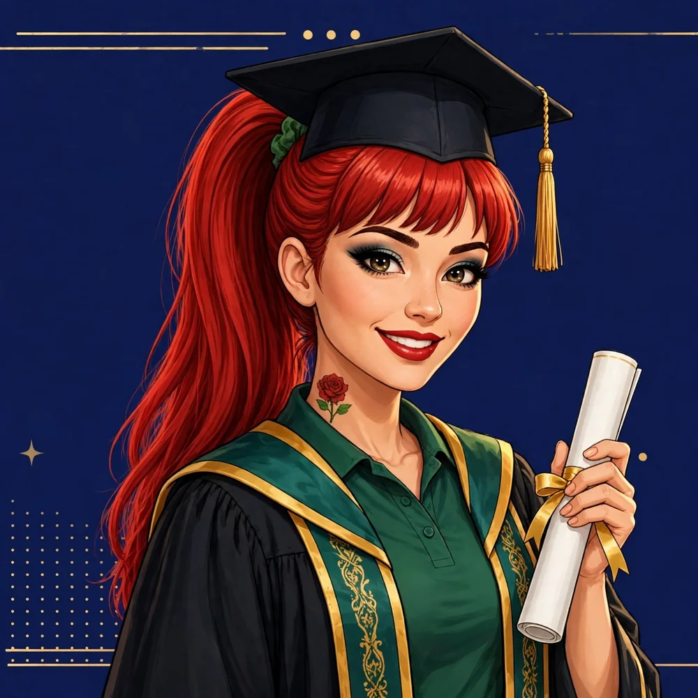 Cartoon Jia in a graduation cap and gown